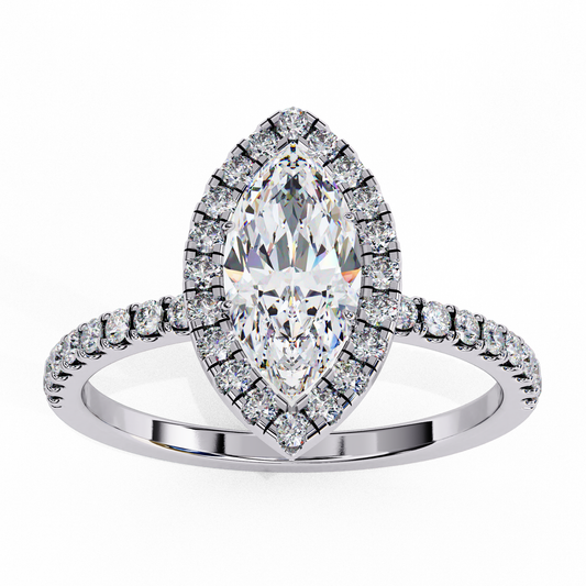 1.16 Carat Marquise Cut Solitaire Diamond Ring with Halo