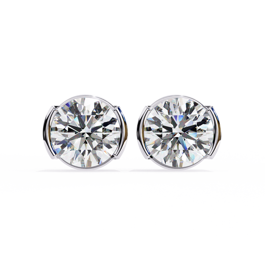 2.5 Carat Round Lab-Grown Diamond Earrings in Half Bezel Setting