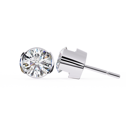 2.5 Carat Round Lab-Grown Diamond Earrings in Half Bezel Setting