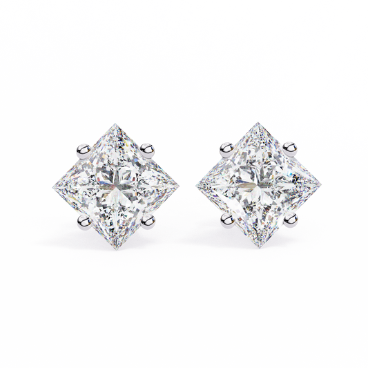 Silver Princess Cut Stud Earrings for Timeless Sparkle 2.39 Carat