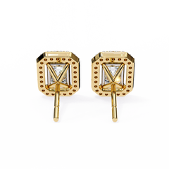 0.85 Carat Emerald-Cut Solitaire Stud Earrings with Halo