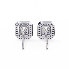 0.85 Carat Emerald-Cut Solitaire Stud Earrings with Halo