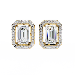 0.85 Carat Emerald-Cut Solitaire Stud Earrings with Halo