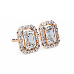 0.85 Carat Emerald-Cut Solitaire Stud Earrings with Halo