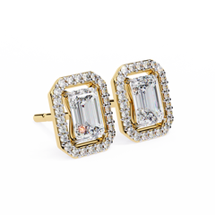 0.85 Carat Emerald-Cut Solitaire Stud Earrings with Halo