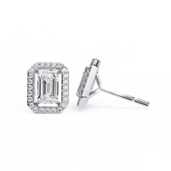 0.85 Carat Emerald-Cut Solitaire Stud Earrings with Halo