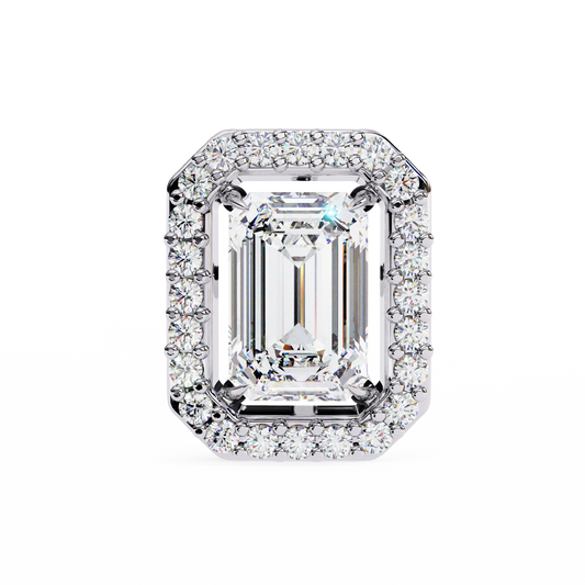 0.85 Carat Emerald-Cut Solitaire Stud Earrings with Halo