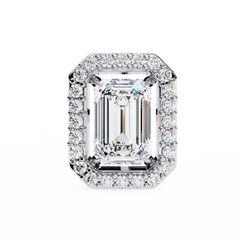 0.85 Carat Emerald-Cut Solitaire Stud Earrings with Halo