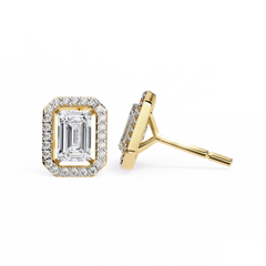 0.85 Carat Emerald-Cut Solitaire Stud Earrings with Halo