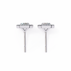 0.85 Carat Emerald-Cut Solitaire Stud Earrings with Halo