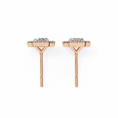 0.85 Carat Emerald-Cut Solitaire Stud Earrings with Halo