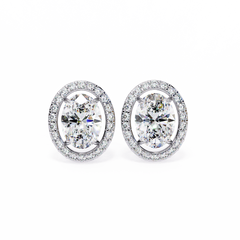 0.97 Carat Bijou Oval Diamond Stud Earrings in 18K White Gold with Alpha Backs