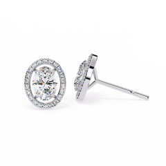 0.97 Carat Bijou Oval Diamond Stud Earrings in 18K White Gold with Alpha Backs