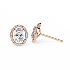 0.97 Carat Bijou Oval Diamond Stud Earrings in 18K White Gold with Alpha Backs