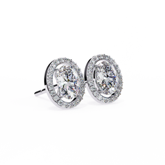 0.97 Carat Bijou Oval Diamond Stud Earrings in 18K White Gold with Alpha Backs