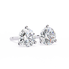 2.57 Carat Classic Three-Prong Round Diamond Stud Earrings
