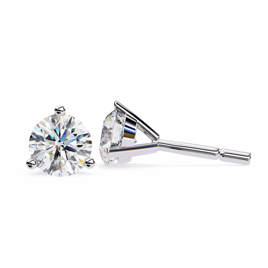 2.57 Carat Classic Three-Prong Round Diamond Stud Earrings