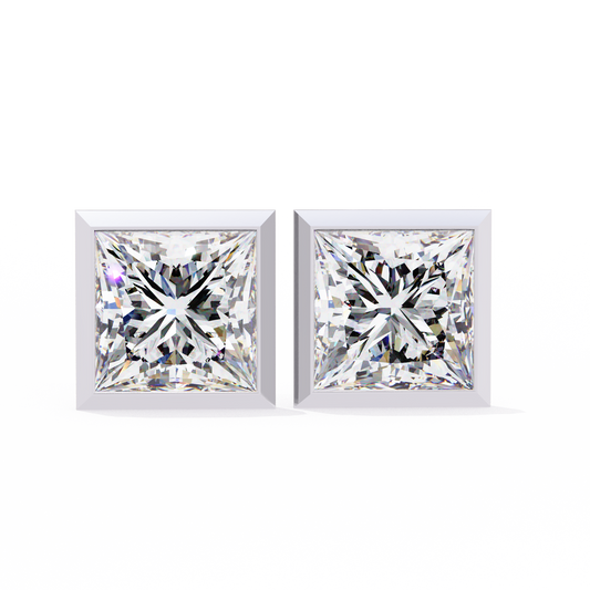 1.77 Carat Princess-Cut Lab-Grown Diamond Stud Earrings