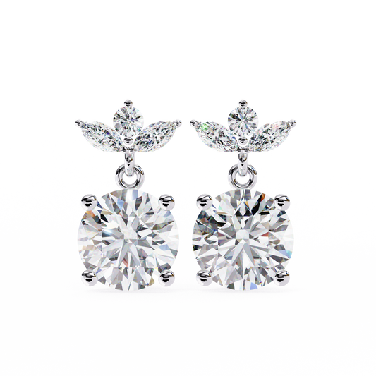 2.02 Carat Round and Marquise Diamond Dangle Drop Earrings