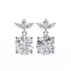 2.02 Carat Round and Marquise Diamond Dangle Drop Earrings