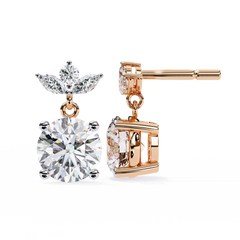 2.02 Carat Round and Marquise Diamond Dangle Drop Earrings