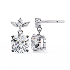 2.02 Carat Round and Marquise Diamond Dangle Drop Earrings