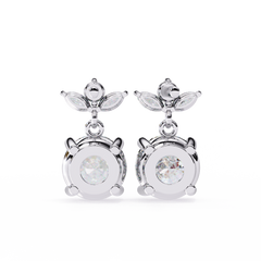 2.02 Carat Round and Marquise Diamond Dangle Drop Earrings