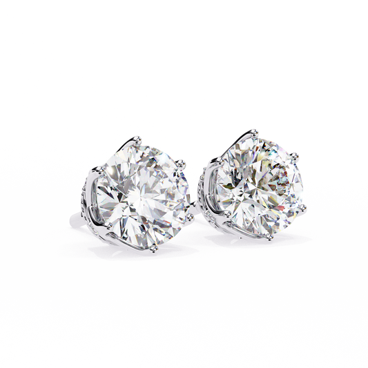 2.61 Carat Classic Six-Prong Crown Round Diamond Stud Earrings (F/G, VS+)