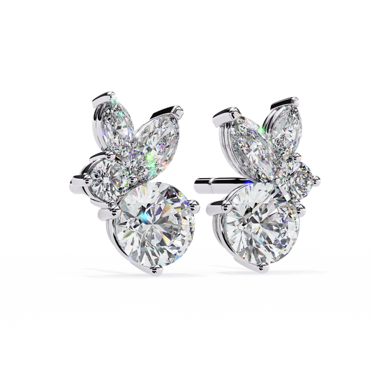 1.42 Carat Fancy Round and Marquise-Cut Stud Earrings in 10Kt Gold