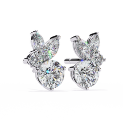 1.42 Carat Fancy Round and Marquise-Cut Stud Earrings in 10Kt Gold