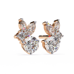 1.42 Carat Fancy Round and Marquise-Cut Stud Earrings in 10Kt Gold