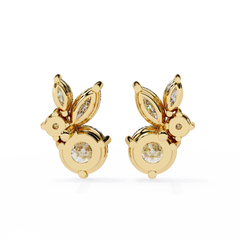 1.42 Carat Fancy Round and Marquise-Cut Stud Earrings in 10Kt Gold