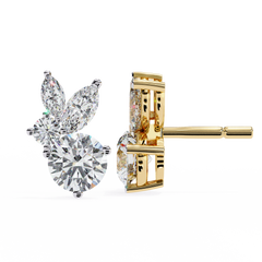 1.42 Carat Fancy Round and Marquise-Cut Stud Earrings in 10Kt Gold