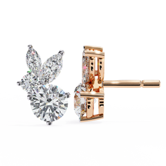 1.42 Carat Fancy Round and Marquise-Cut Stud Earrings in 10Kt Gold