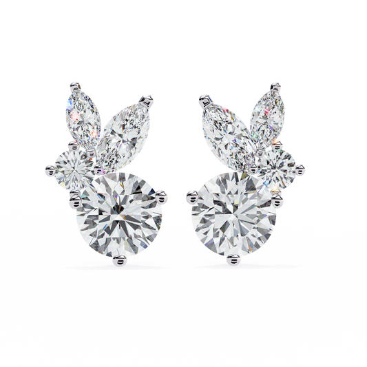 1.42 Carat Fancy Round and Marquise-Cut Stud Earrings in 10Kt Gold