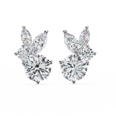 1.42 Carat Fancy Round and Marquise-Cut Stud Earrings in 10Kt Gold
