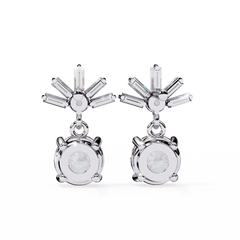 0.86 Carat Lasica Baguette and Round Cut Dangle Drop Earrings