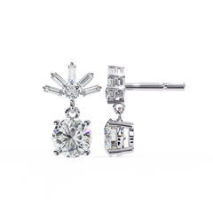 0.86 Carat Lasica Baguette and Round Cut Dangle Drop Earrings