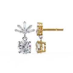 0.86 Carat Lasica Baguette and Round Cut Dangle Drop Earrings