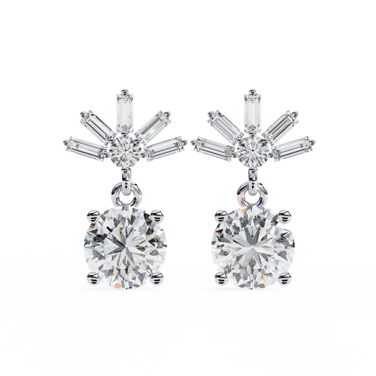 0.86 Carat Lasica Baguette and Round Cut Dangle Drop Earrings