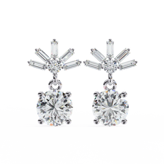 0.86 Carat Lasica Baguette and Round Cut Dangle Drop Earrings