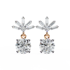 0.86 Carat Lasica Baguette and Round Cut Dangle Drop Earrings