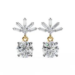0.86 Carat Lasica Baguette and Round Cut Dangle Drop Earrings
