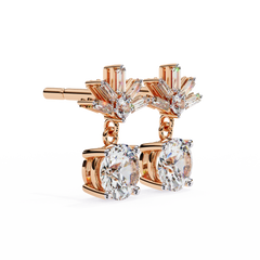 0.86 Carat Lasica Baguette and Round Cut Dangle Drop Earrings