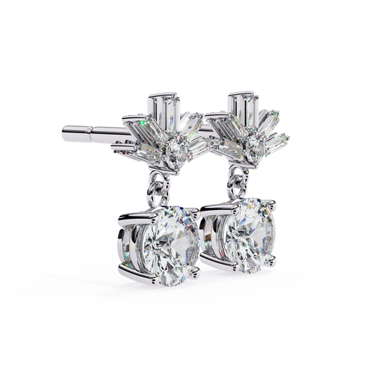 0.86 Carat Lasica Baguette and Round Cut Dangle Drop Earrings