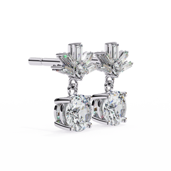 0.86 Carat Lasica Baguette and Round Cut Dangle Drop Earrings