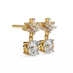 0.86 Carat Lasica Baguette and Round Cut Dangle Drop Earrings
