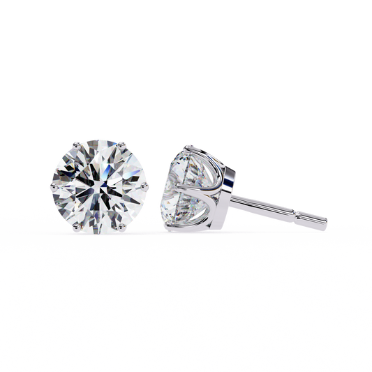 2.57 Carat Total Weight Round Diamond Stud Earrings with 6-Prong Setting