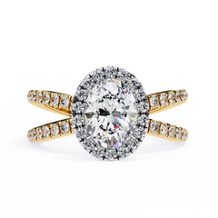 1.56 Carat Oval Cut Halo Solitaire Ring with Split Shank in 18K Gold – Wedding & Anniversary Ring for Women