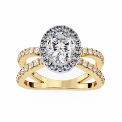 1.56 Carat Oval Cut Halo Solitaire Ring with Split Shank in 18K Gold – Wedding & Anniversary Ring for Women